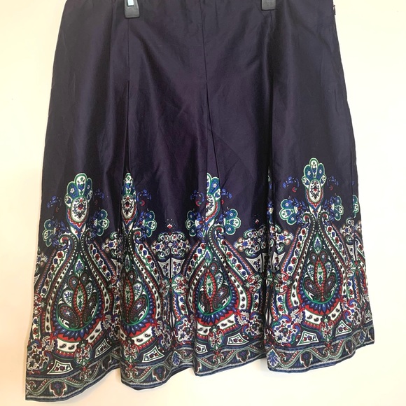 Talbots High Waist Damask Paisley Hem Pleated Aline Skirt 16 P Navy - Picture 6 of 13